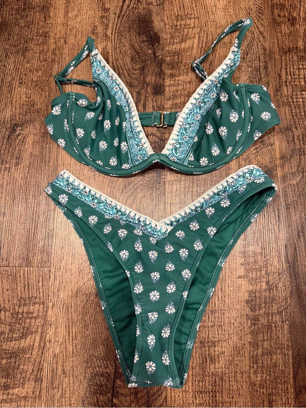 Hollister Green Floral Print Bikini Set